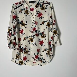 Cato Cream 3/4 Sleeve Buttoned Blouse with Mandarin Collar